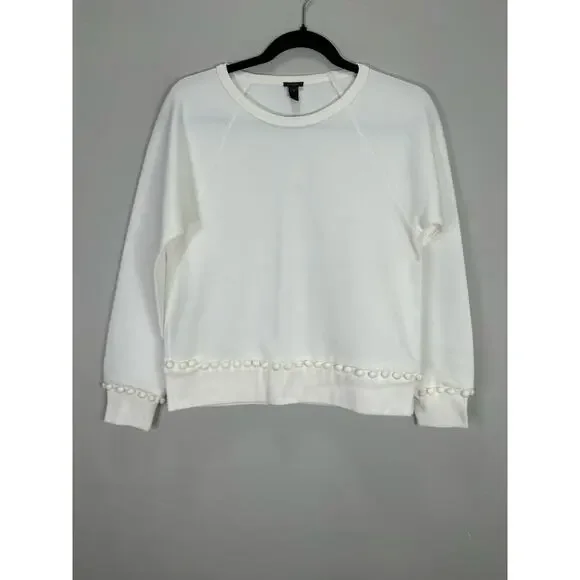 J. Crew NWT Women’s White Pom Pom Classic Crewneck Sweatshirt size XS - Picture 3 of 7
